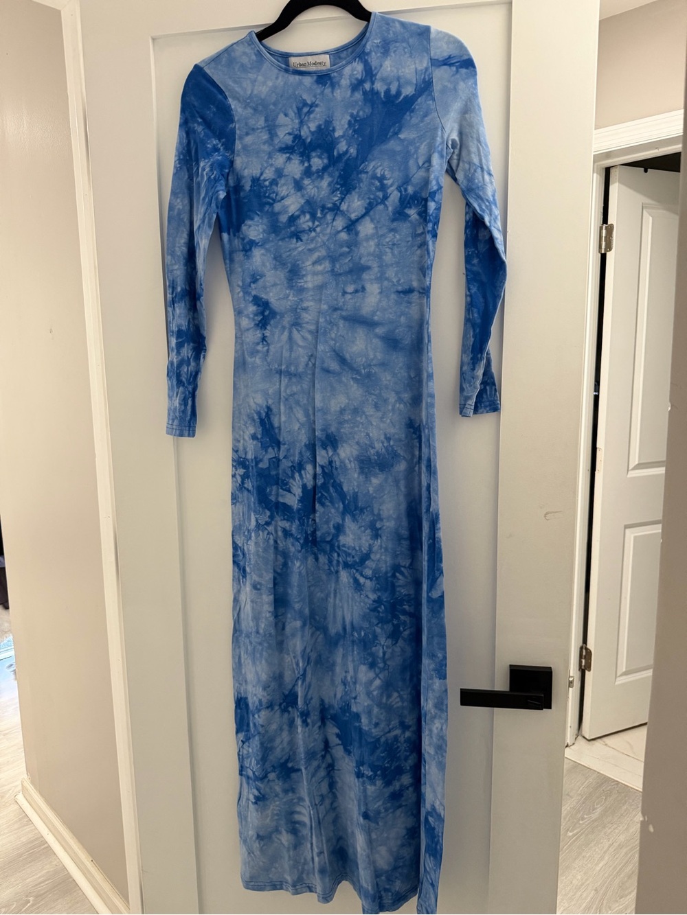 Sky Blue Tie-Dye Long Sleeve Maxi Dress